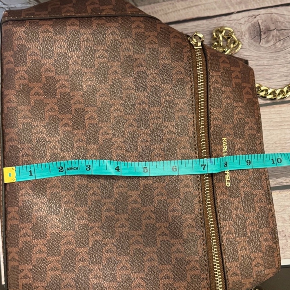 Karl Lagerfeld Paris Vegan Brown Monogram Triple Entry Tote Handbag - Picture 12 of 12